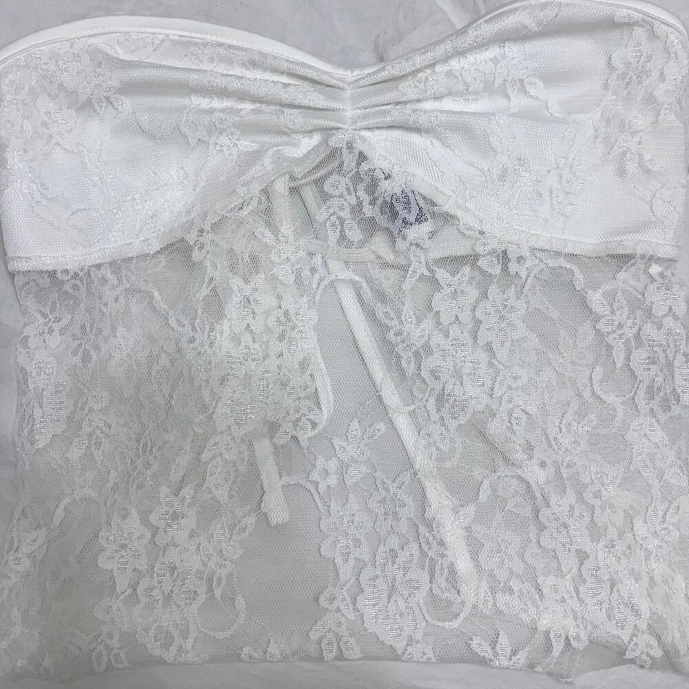 SHEIN Medium Lace Strapless Tie Back Blouse Going Out Women's White Corset